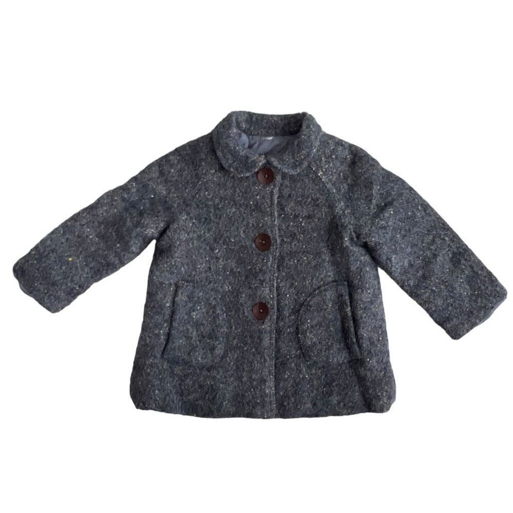 Zara Baby Girl Wool Blend Textured Weave Peter Pan Coat Size 12-18 Months Blue
